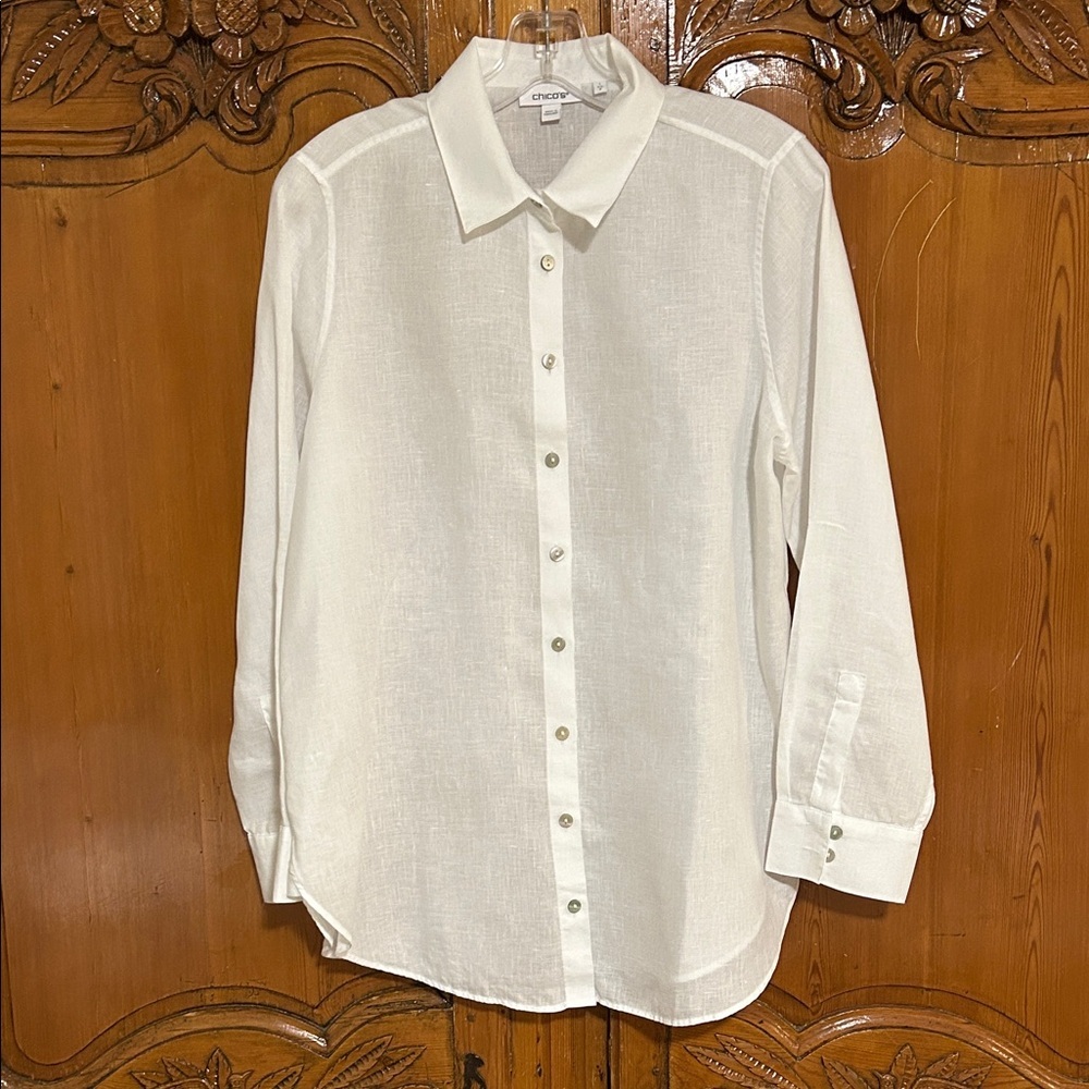 Chico’s 100% Linen Button Front Top. Chico’s 1 - Picture 3 of 8